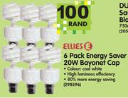 Ellies 6 Pack Energy Saver 20W Bayonet Cap