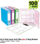 A4 6 Pack Lever Arch Files+ 2 Ring Binders