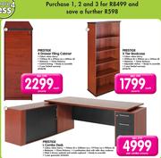 Prestige 4 Drawer Filing Cabinet+ 5 Tier Bookcase+ L Combo Desk