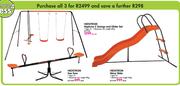 Hedstrom See Saw + Neptune 2 Swings And Glider Set + Wavy Slide