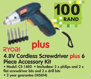 Ryobi 4.8V Cordless Screwdriver + 6 Piece Accessory Kit-CS-1480