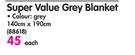 Super Value Grey Blanket 140x190cm-each