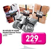 In House In Home Printed Flannel Throw 150x200cm-Each