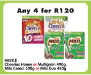Nestle Cheerios Honey Or Multigrain-490g, Milo Cereal-500g Or Milo Duo-480g-4's