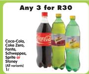 Coca-Cola, Coke Zero, Fanta, Schweppes, Sprite Or Stoney(All Variants)-3x1ltr
