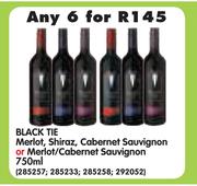 Black Tie Merlot,Shiraz,Cabernet Sauvignon Or Merlot/Cabernet Sauvignon-6x750ml