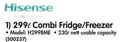 Hisense 299Ltr Combi Fridge/Freezer H299BME