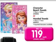 Character Beach Towels 70x130cm Or Hooded Towels 55x115cm-Each