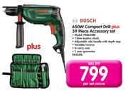 Bosch 650W Compact Drill Plus 39-Piece Accessory Set PSB650RE
