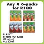 Purejoy Longlife Fruit Juices(All Variants)-6x200ml-Any 4