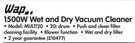 Wap 1500W Wet And Dry Vacuum Cleaner MULTI20