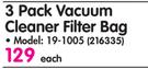 Wap 3 Pack Vacuum Cleaner Filter Bag 19-1005-Each