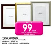 Frame Certificate-Each