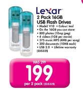 Lexar 2 Pack 16GB USB Flash Drive V10-Per 2 Pack