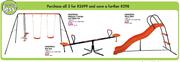 Hedstrom Neptune 2 Swings & Glider Set + Hedstrom See Saw + Hedstrom Wavy Slide-Each