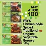 Fry's Chicken-Style,Spiced,Traditional Or Original Vegetable Burgers-4x320g