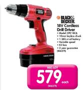 Black & Decker 18V Cordless Drill Driver EPC18CA-Each