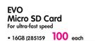 Samsung 16GB Evo Micro SD Card For Ultra Fast Speed-Each