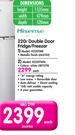Hisense 220ltr Metallic Finish Double Door Fridge/Freezer H220TME