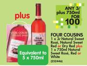 Four Cousins Natural Sweet Rose, Natural Sweet Red or Dry Red-3Ltr plus Natural Sweet Rose,Red-750ml