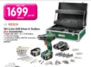 Bosch 18V Li-ion Drill Driver In Toolbox Plus Accessories PSR 1800