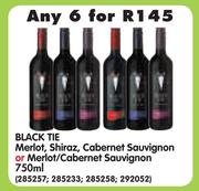 Black Tie Merlot, Shiraz,Cabernet Sauvignon Or Merlot/Cabernet Sauvignon-6x750ml