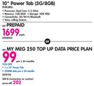 Vodacom 10" Power Tab(3G/8GB)-On My Meg 250 Top Up Data Price Plan