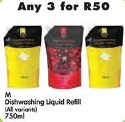 M Dishwashing Liquid Refill(All Variants)-3x750ml