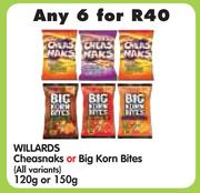 Willards Cheasnaks Or Big Korn Bites(All Variants)-6 x 120g Or 150g