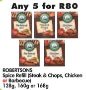 Robertsons Spice Refill(Steak & Chops, Chicken Or Barbecue)-5x128/160/168g