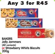 Bakers Jolly Jammers(All Variants) Or Strawberry Whirls Biscuits-3x200g