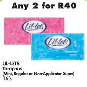 Lil-Lets Tampons(Mini, Regular Or Non-Applicator Super)-2x16's