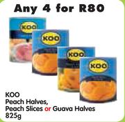 Koo Peach Halves, Peach Or Guava Halves-4 x 825g Each
