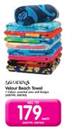 Velour Beach Towel In Assorted Sizes And Designs-Each