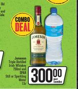 Jameson Triple Distilled Irish Whisky 750ml & Spar Still Or Sparkling Water 1.5L-Per Combo