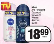 Nivea Anti Perspirant Deodorant For Men Or Women Assorted-50ml Each