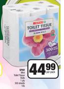 Spar Mini Toilet Tissue Rolls 1 Ply 300 Sheets-18s Per Pack