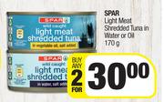Spar Light Meat Shredded Tuna In Water Or Oil-For Any 2 x 170g