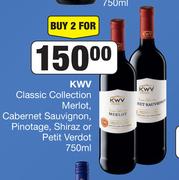 KWV Classic Collection Merlot,Cabernet Sauvignon,Pinotage,Shiraz Or Petit Verdot-For 2 x 750ml