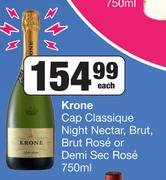Krone Cap Classique Night Nectar, Brut, Brut Rose Or Demi Sec Rose-750ml Each