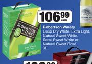 Robertson Winery Crisp Dry White,Extra Light,Natural Sweet White,Semi Sweet White-3L Each