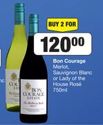 Bon Courage Merlot, Sauvignon Blanc Or lady Of The House Rose-For 2 x 750ml