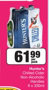 Hunter's Chilled Cider Non Alcoholic Handies-6 x 330ml Per Pack