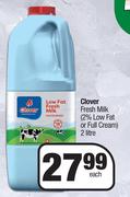 Clover Fresh Milk 2% Low Fat Or Full Cream-2L Each
