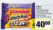Cadbury Crunchie Lunch Bar,P.S,5 Star Or Oreo Enrobed Chocolate Covered Biscuits-4x34g/40g/48g/48.5g