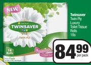 Twinsaver Twin Ply Luxury Toilet Tissue Rolls-18 Per Pack