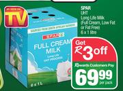 Spar UHT Long Life Milk (Full Cream, Low Fat Or Fat Free)-6 x 1L Per Pack