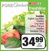 Freshline English Cucumber, Freshline Crisp Heart Lettuce 150g & Freshline Tomatoes 750g-Per Combo