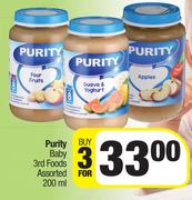 Purity Baby 3rd Foods Assorted-For 3 x 200ml