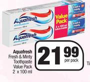 Aquafresh Fresh & Minty Toothpaste Value Pack-2 x 100ml Per Pack 